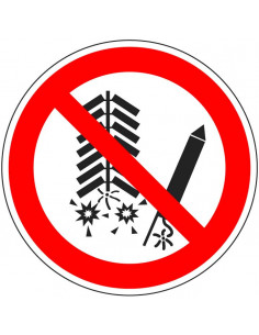 Verboden voor afsteken vuurwerk, P040, ISO 7010, rood wit, rond, vuurwerk symbool