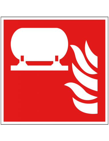 Vaste blusinstallatie sticker, ISO 7010, F012, rood wit, pictogram blusinstallatie, vierkant