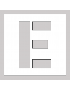 Spuitsjabloon letter E - dibond, wit, vierkant