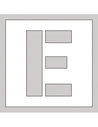 Spuitsjabloon letter E - dibond, wit, vierkant
