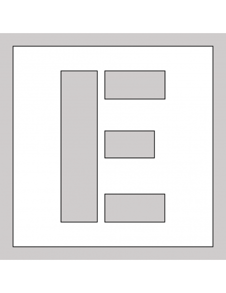 Spuitsjabloon letter E - dibond, wit, vierkant