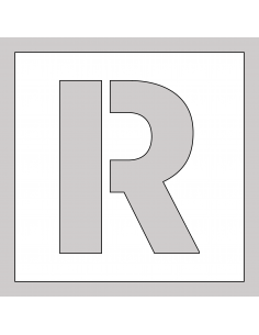Spuitsjabloon letter R - dibond, wit, vierkant