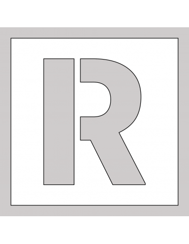 Spuitsjabloon letter R - dibond, wit, vierkant