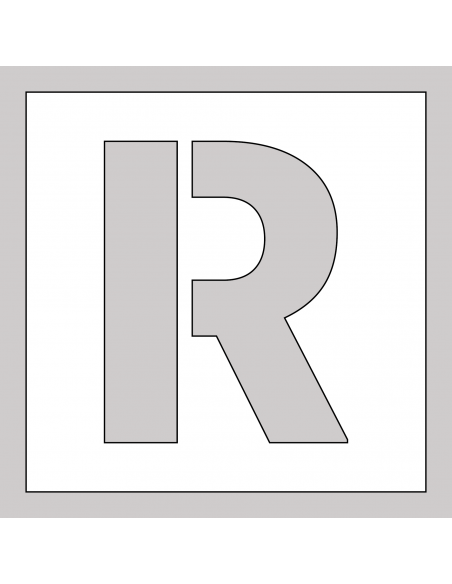 Spuitsjabloon letter R - dibond, wit, vierkant