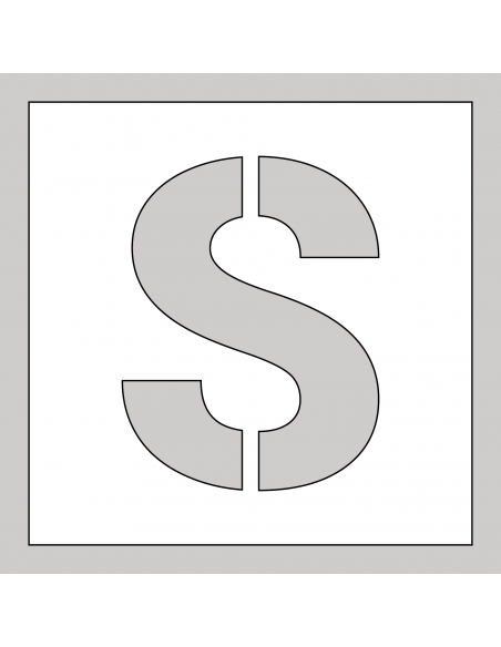 Spuitsjabloon letter S - dibond, wit, vierkant