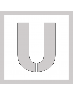 Spuitsjabloon letter U - dibond, wit, vierkant