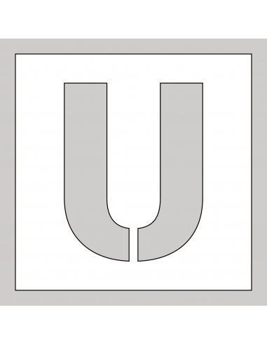 Spuitsjabloon letter U - dibond, wit, vierkant