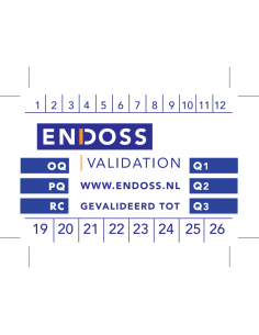 Keuringssticker ENDOSS, 35 x 50 mm, Nederlands, 945 stickers op rol, met laminaatlaag