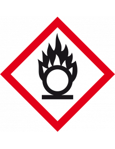 GHS03 oxiderende stoffen sticker, 500 op rol, ruit, bijtend, corrosief, rood wit