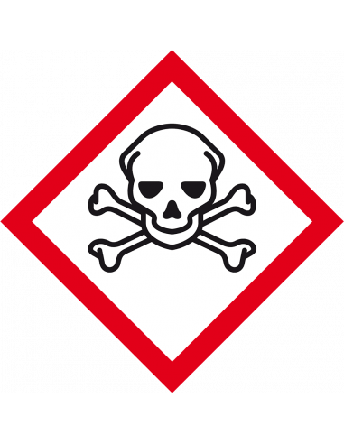 GHS06 giftige stoffen sticker, 500 op rol, doodshoofd, rood wit, ruit