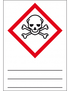 GHS06 giftige stoffen sticker, beschrijfbaar, doodshoofd, rood wit, ruit
