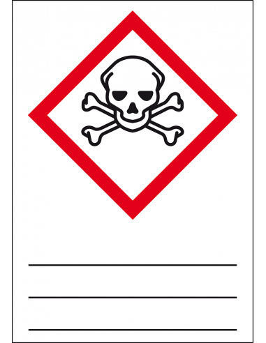 GHS06 giftige stoffen sticker, beschrijfbaar, doodshoofd, rood wit, ruit