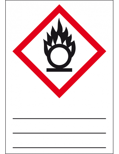 GHS03 oxiderende stoffen sticker, 37 x 52 mm, beschrijfbaar, ruit, bijtend, corrosief, rood wit