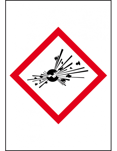 GHS01 explosieve stoffen sticker, per vel, rechthoek, 10 per vel, CLP etiket, vierkant ruit, ontploffing, rood wit