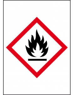 GHS02 ontvlambare stoffen sticker, 10 per vel, rechthoek, vuur, ruit, rood wit