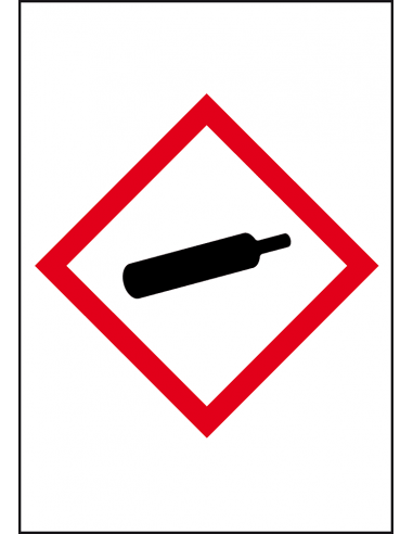 GHS04 gassen onder druk sticker, 10 per vel, rechthoek,  gasfles, rood wit, ruit