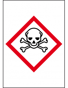 GHS06 giftige stoffen sticker, 10 per vel, rechthoek, doodshoofd, rood wit, ruit