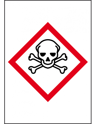 GHS06 giftige stoffen sticker, 10 per vel, rechthoek, doodshoofd, rood wit, ruit