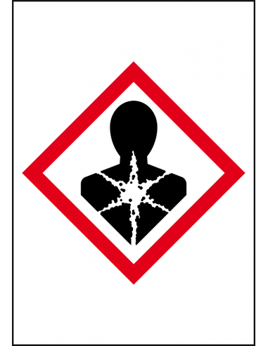 GHS08 gezondheidsgevaar sticker, 10 per vel, rechthoek, schadelijk voor mens, ruit, rood wit