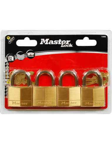 Masterlock 140EURD gelijksluitende hangsloten met sleutels - 4 stuks