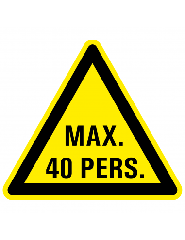 Waarschuwingsbord max. 40 personen, kunststof, driehoek, geel zwart