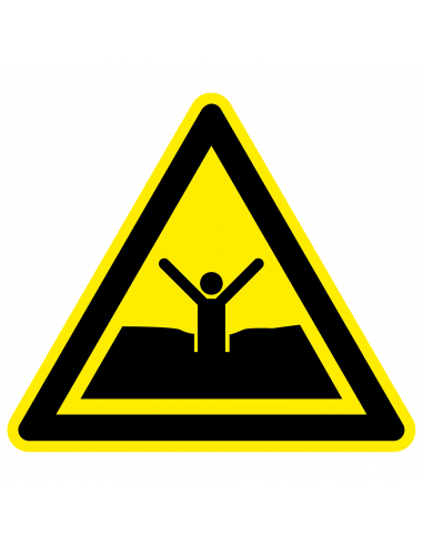 Waarschuwingssticker drijfzand, W061, geel zwart, ISO 7010, drijfzand symbool, driehoek