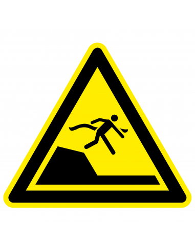 Waarschuwingssticker plotse daling naar diep water, W050, geel zwart, ISO 7010, plotse daling naar diep water symbool, driehoek
