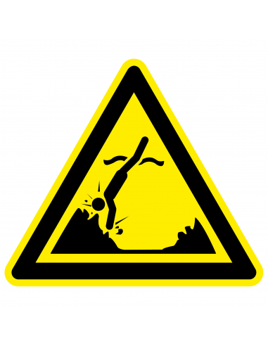 Waarschuwingssticker objecten onder water, W049, geel zwart, ISO 7010, objecten onder water symbool, driehoek