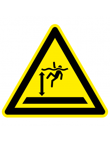Waarschuwingsbord diep water, W047, geel zwart, ISO 7010, diep water symbool, driehoek