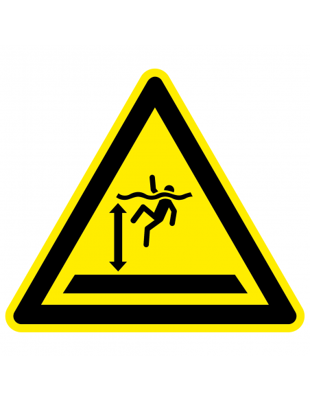 Waarschuwingsbord diep water, W047, geel zwart, ISO 7010, diep water symbool, driehoek