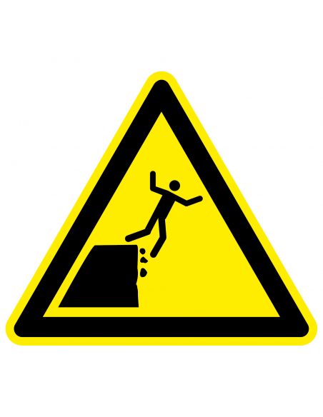 Waarschuwingsbord instabiele klifrand, W052, geel zwart, ISO 7010, instabiele klifrand symbool, driehoek