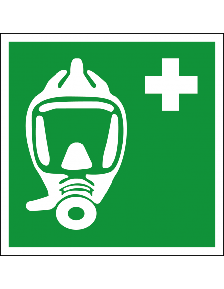 Ademhalingsapparaat noodevacuatie bord, kunststof, E029, groen wit, vierkant, Ademhalingsapparaat noodevacuatie pictogram