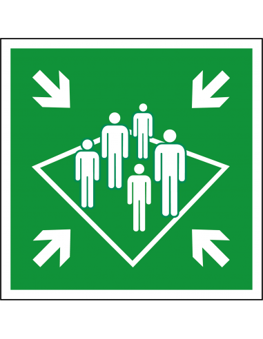 Verzamelplaats bord, kunststof, E032, groen wit, symbool verzamelplaats aan boord,  vierkant, ISO 7010