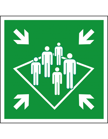 Verzamelplaats bord, kunststof, E032, groen wit, symbool verzamelplaats aan boord,  vierkant, ISO 7010