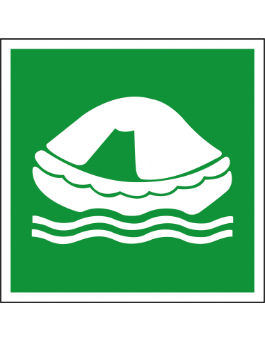 Overlevingsvlot sticker, ISO 7010, E038, groen wit, vierkant, overlevingsvlot pictogram