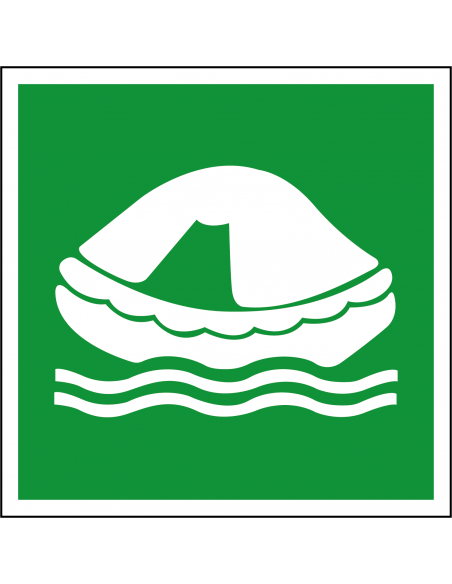 Overlevingsvlot bord kunststof, E038, vierkant, groen wit, overlevingsvlot pictogram