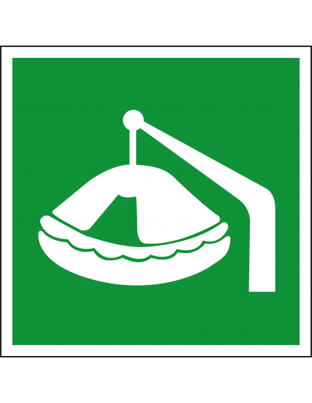 Overlevingsvlot davit bord, kunststof, ISO 7010, E039, groen wit, vierkant, overlevingsvlot davit pictogram