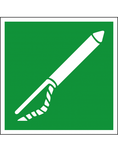 Lijnwerpapparaat sticker, ISO 7010, E050, groen wit, vierkant