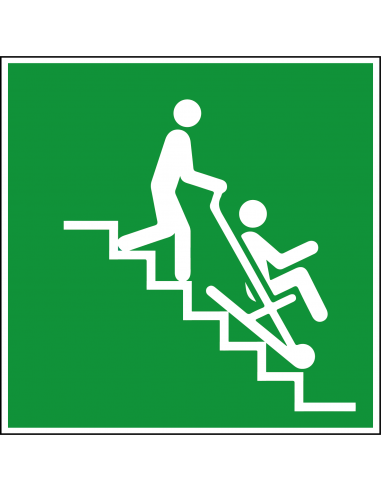 Evacuatiestoel bord, kunststof, E060, vierkant, ISO 7010, groen wit, evacuatiestoel pictogram
