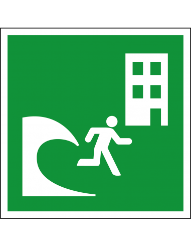 Tsunami evacuatiegebouw bord, kunststof, E063, vierkant, groen wit, tsunami evacuatiegebouw pictogram