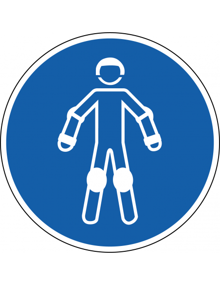 Draag beschermende rollersportuitrusting, M049, ISO 7010, blauw wit, rond, persoon met rollersportuitrusting pictogram