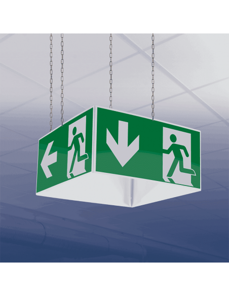 Nooduitgang kubus beneden, rechts, links