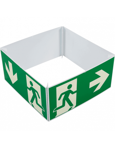 Lichtgevende nooduitgang kubus beneden, rechts, links