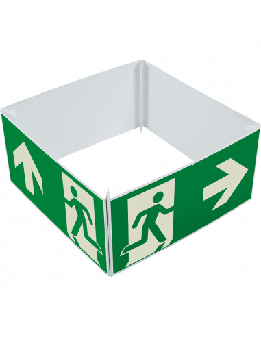Extra lichtgevende nooduitgang kubus boven, rechts, links - kunststof, groen wit, rechthoekig