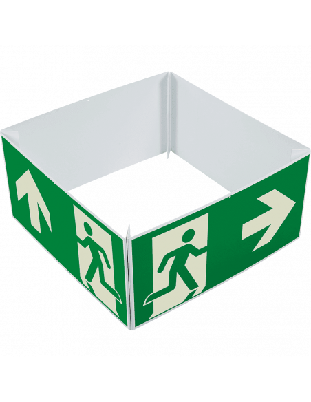 Extra lichtgevende nooduitgang kubus boven, rechts, links - kunststof, groen wit, rechthoekig