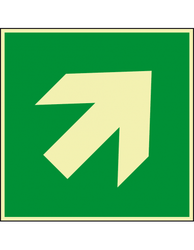 Extra lichtgevend nooduitgang bord richtingspijl schuin - aluminium, groen wit, vierkant, schuine pijl