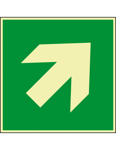 Extra lichtgevend nooduitgang bord richtingspijl schuin - aluminium, groen wit, vierkant, schuine pijl