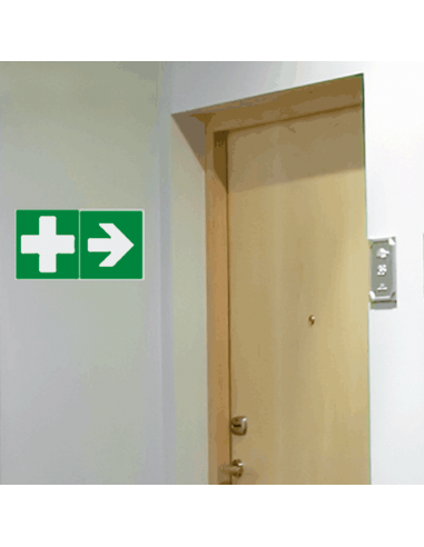 Nooduitgang bord richtingspijl, 150 x 150 mm