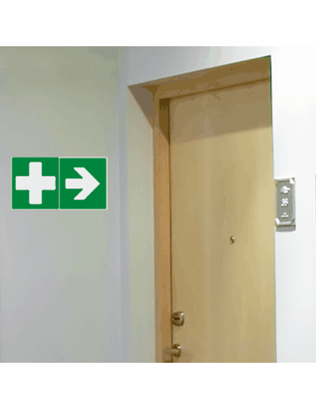 Nooduitgang bord richtingspijl, 150 x 150 mm