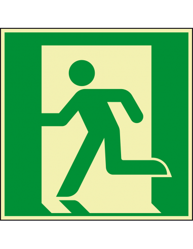 Extra lichtgevend nooduitgang links bord - aluminium - E001, groen wit, vierkant, ISO 7010